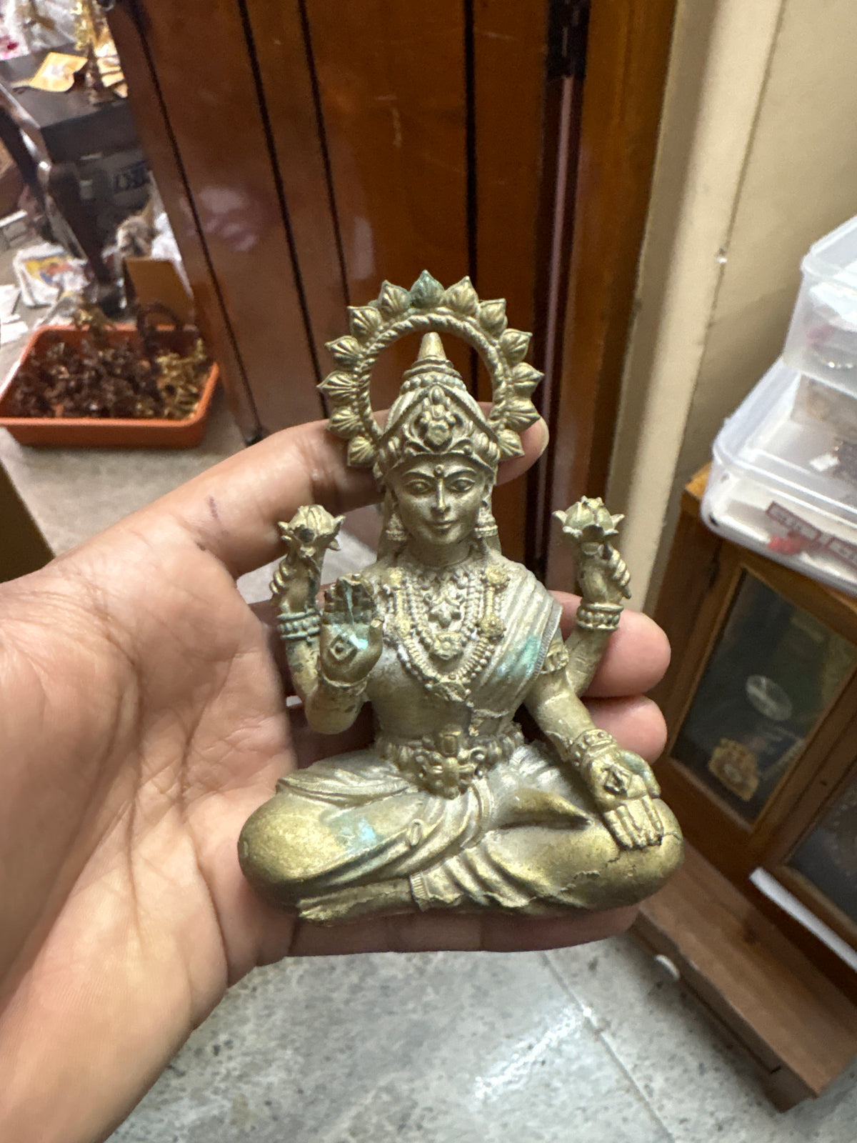 Hollow white brass Lakshmi idol